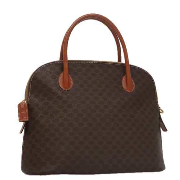 CELINE Macadam Canvas Hand Bag Pvc Leather Brown Gold - Picture 1 of 12